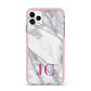 Grey Marble Pink Initials iPhone 11 Pro Max Impact Pink Edge Case