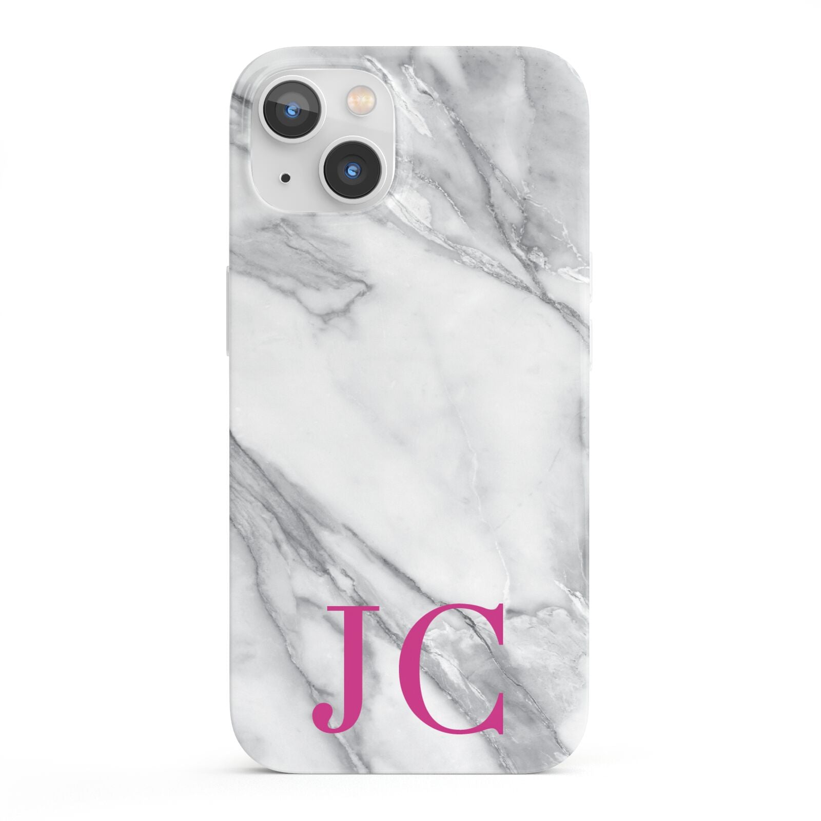 Grey Marble Pink Initials iPhone 13 Full Wrap 3D Snap Case