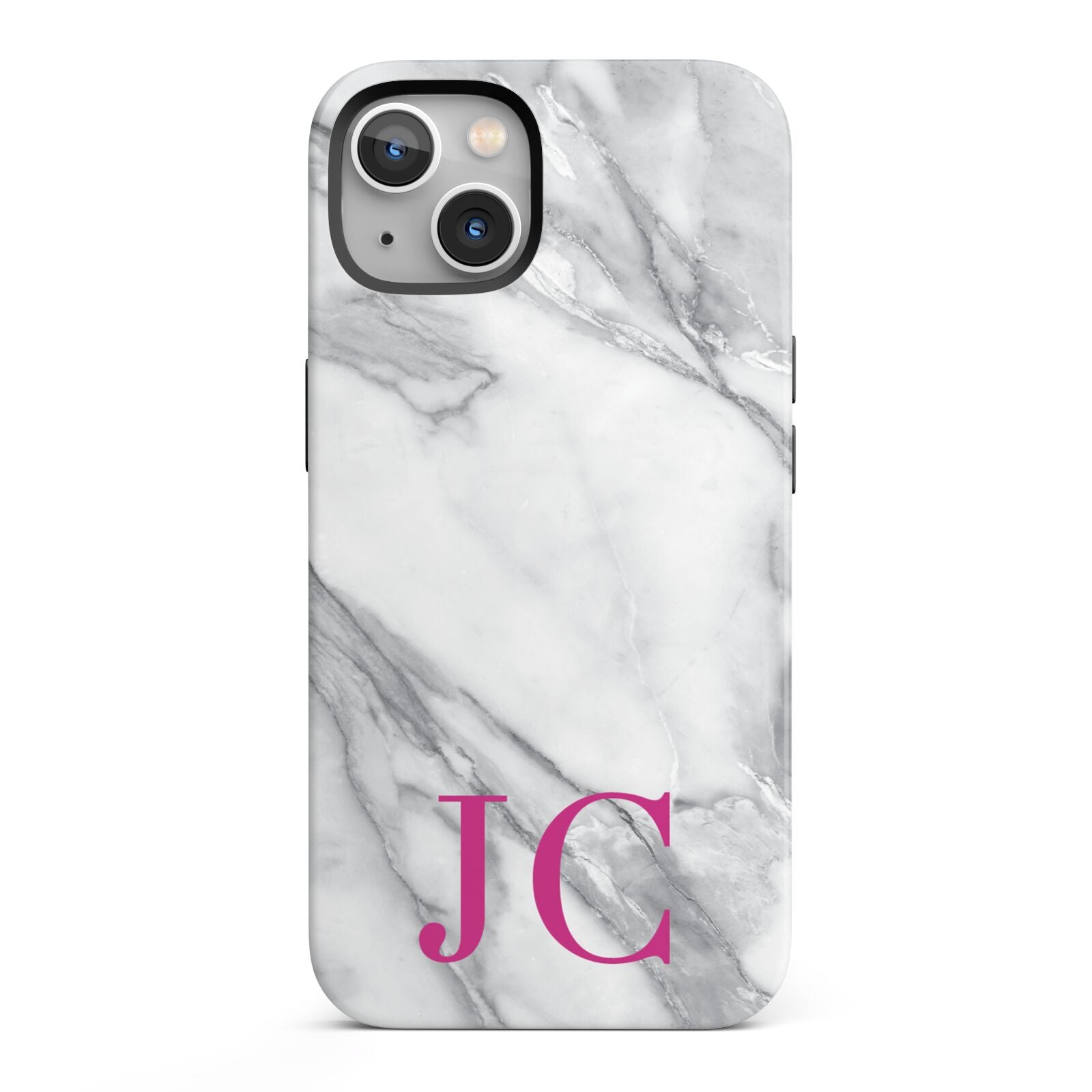Grey Marble Pink Initials iPhone 13 Full Wrap 3D Tough Case