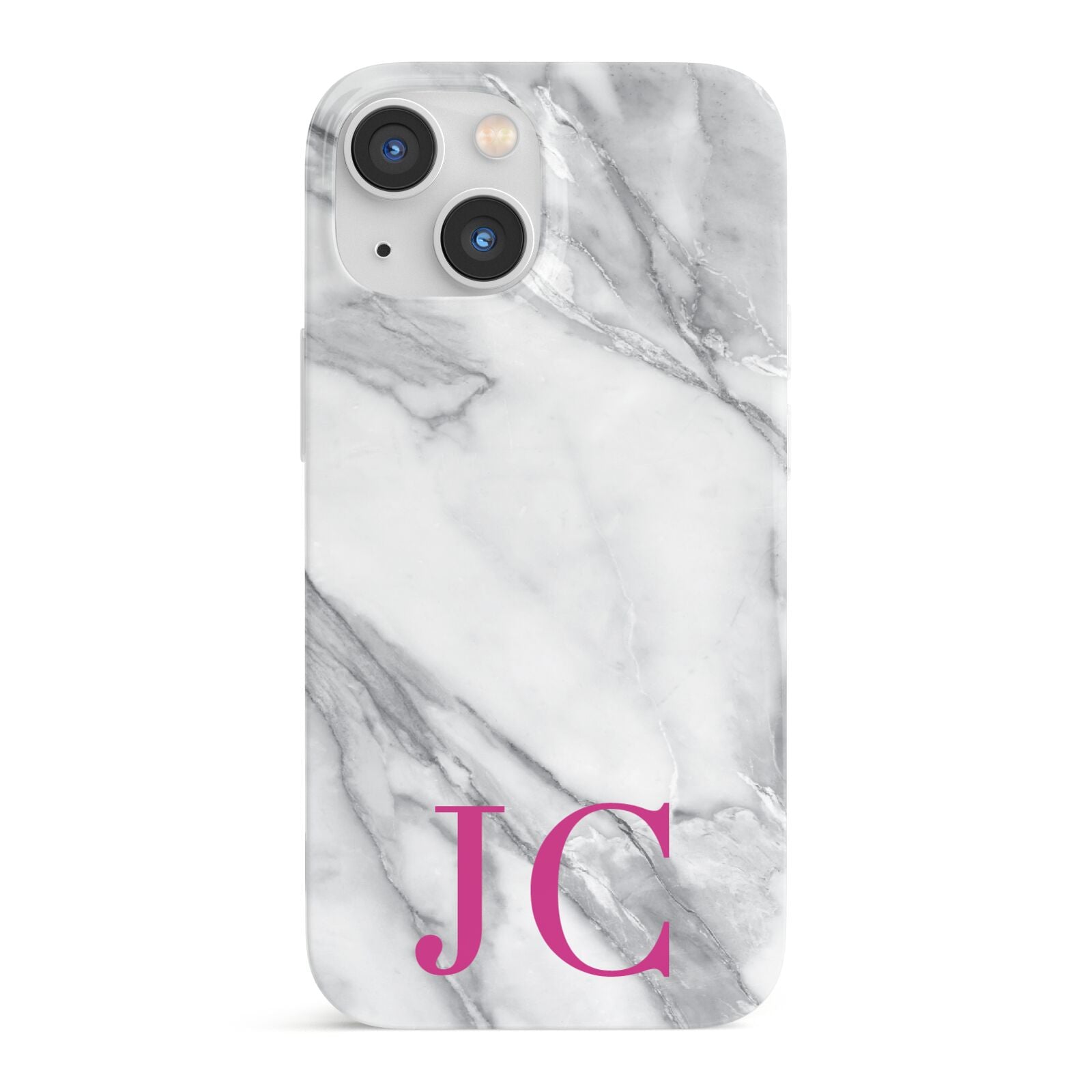 Grey Marble Pink Initials iPhone 13 Mini Full Wrap 3D Snap Case