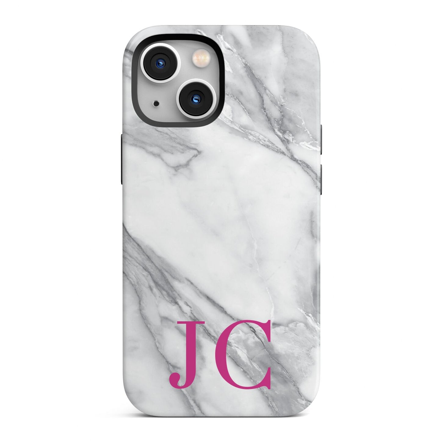 Grey Marble Pink Initials iPhone 13 Mini Full Wrap 3D Tough Case