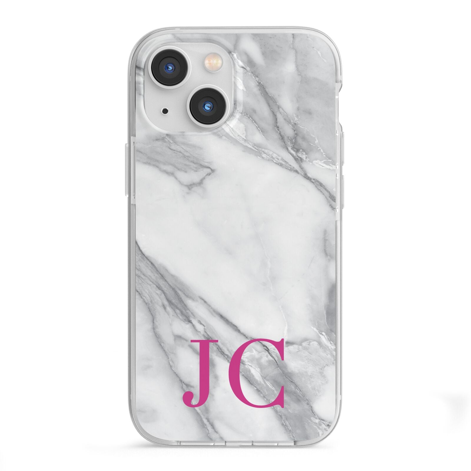 Grey Marble Pink Initials iPhone 13 Mini TPU Impact Case with White Edges