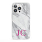 Grey Marble Pink Initials iPhone 13 Pro Clear Bumper Case