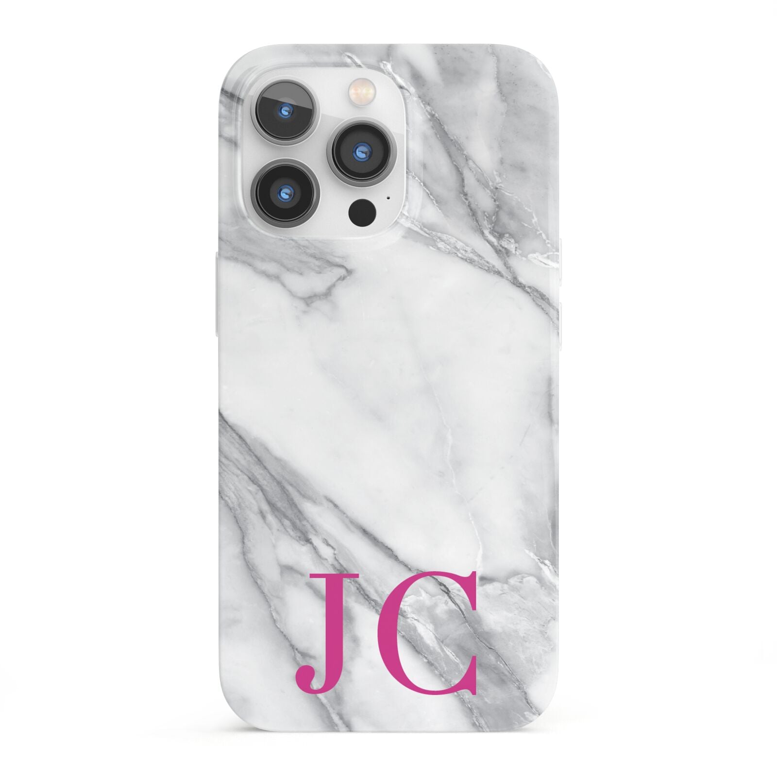 Grey Marble Pink Initials iPhone 13 Pro Full Wrap 3D Snap Case
