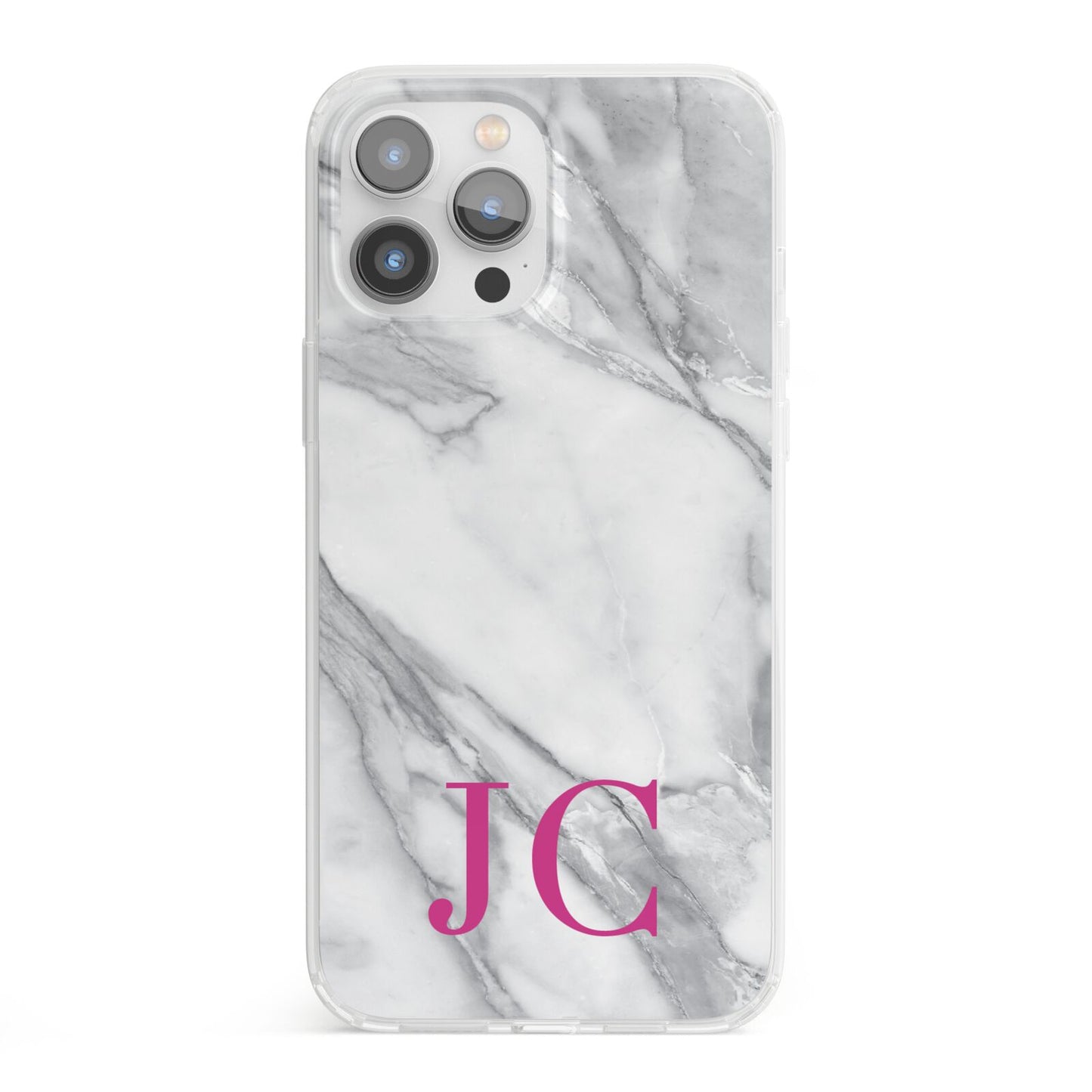 Grey Marble Pink Initials iPhone 13 Pro Max Clear Bumper Case