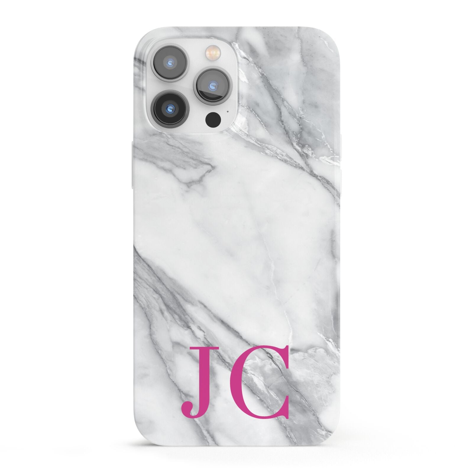 Grey Marble Pink Initials iPhone 13 Pro Max Full Wrap 3D Snap Case