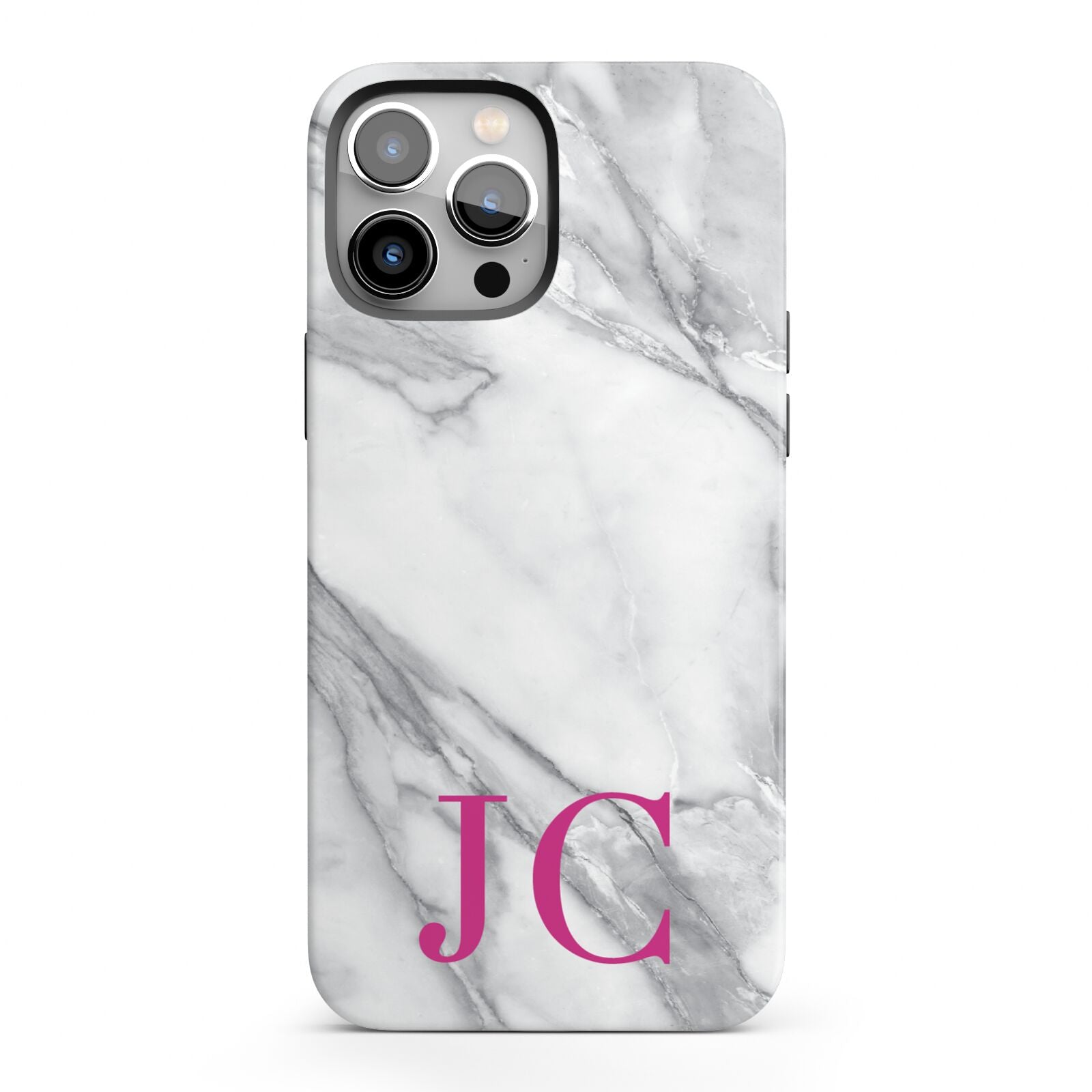 Grey Marble Pink Initials iPhone 13 Pro Max Full Wrap 3D Tough Case