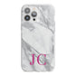 Grey Marble Pink Initials iPhone 13 Pro Max TPU Impact Case with White Edges