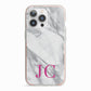 Grey Marble Pink Initials iPhone 13 Pro TPU Impact Case with Pink Edges