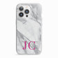Grey Marble Pink Initials iPhone 13 Pro TPU Impact Case with White Edges