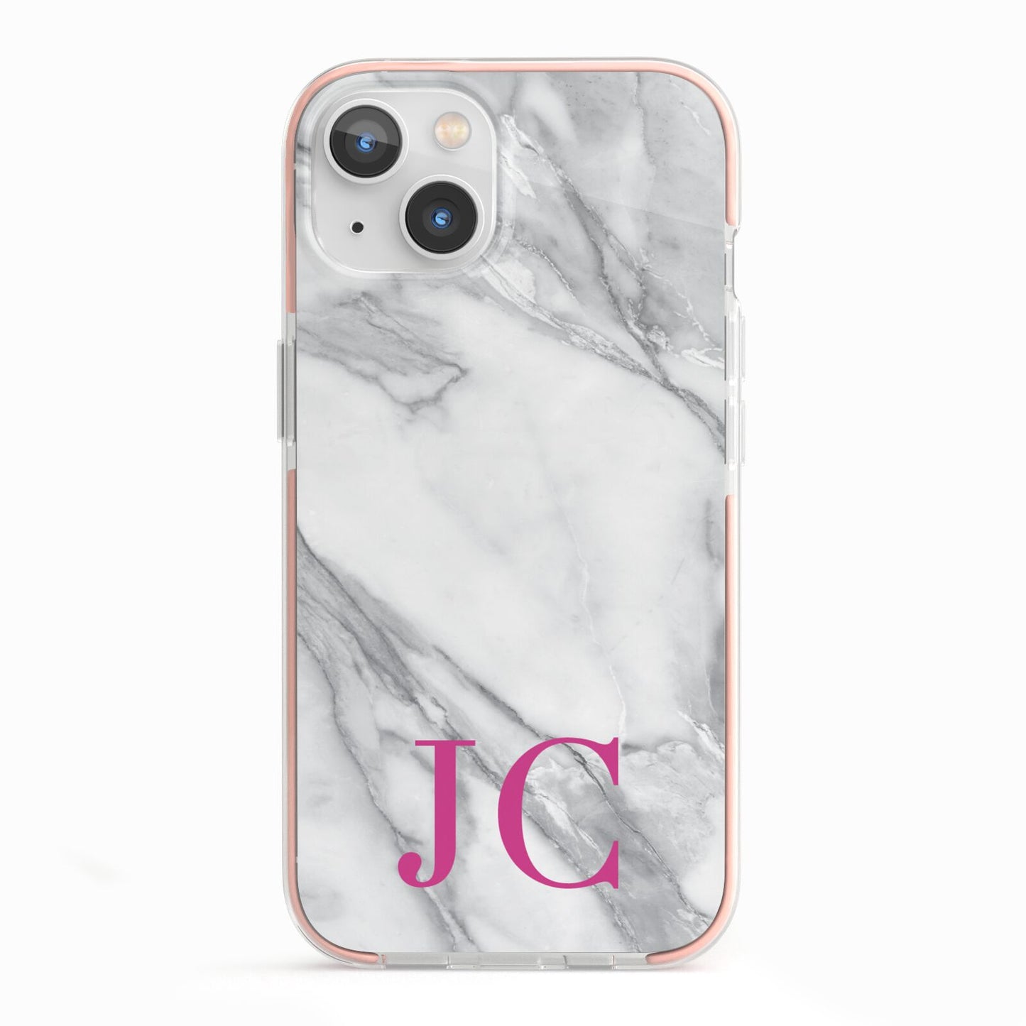 Grey Marble Pink Initials iPhone 13 TPU Impact Case with Pink Edges