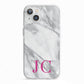 Grey Marble Pink Initials iPhone 13 TPU Impact Case with White Edges