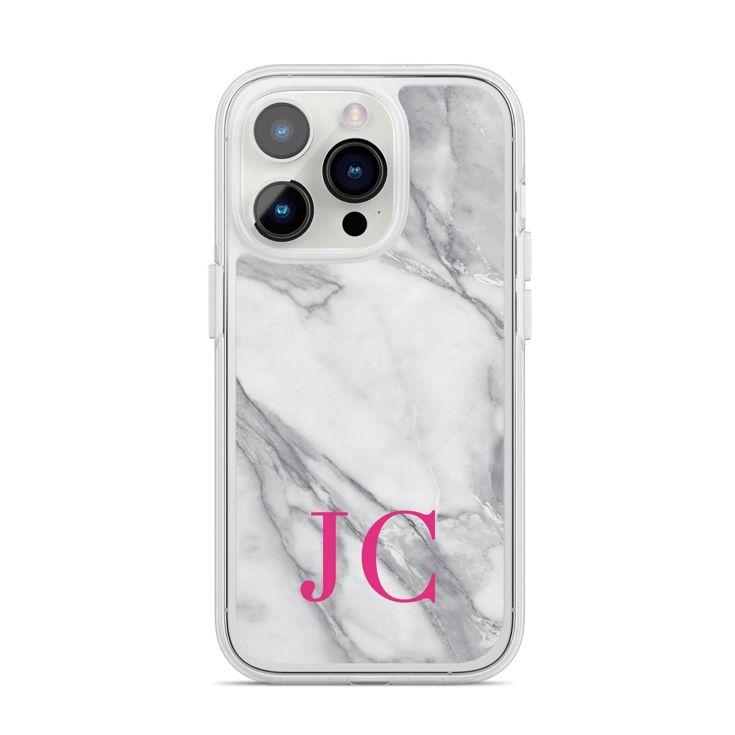 Grey Marble Pink Initials iPhone 14 Pro Clear Tough Case Silver