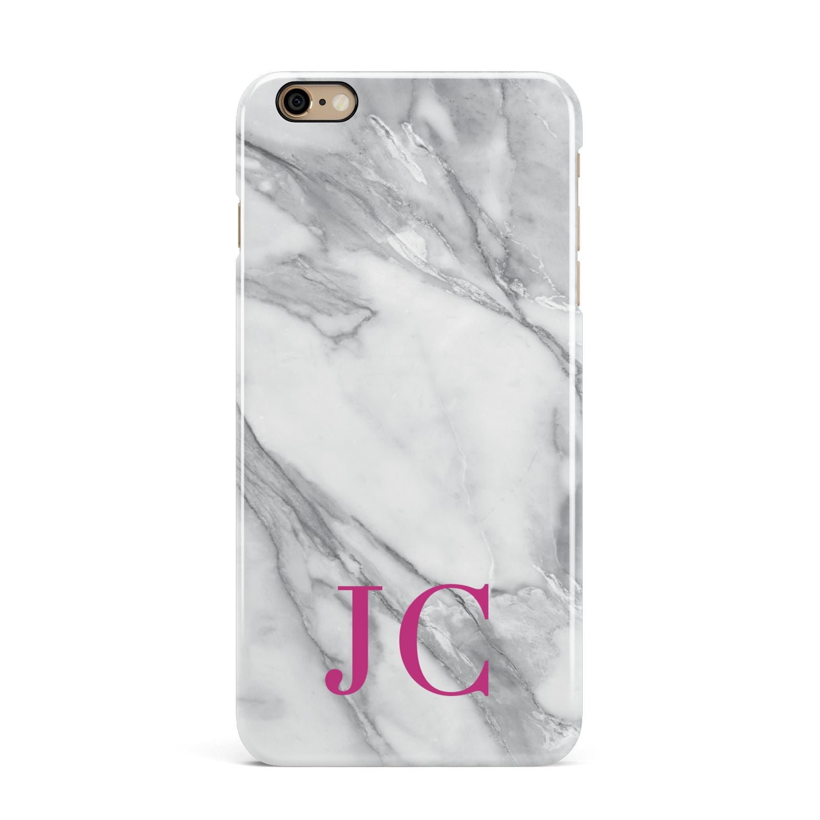 Grey Marble Pink Initials iPhone 6 Plus 3D Snap Case on Gold Phone