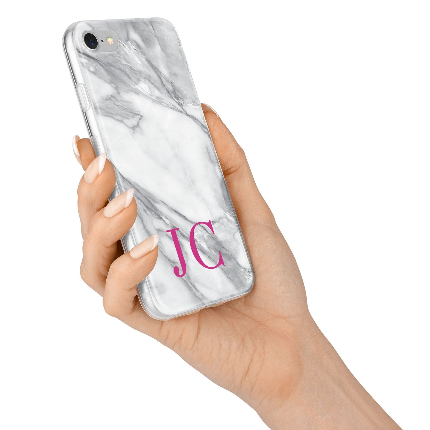 Grey Marble Pink Initials iPhone 7 Bumper Case on Silver iPhone Alternative Image
