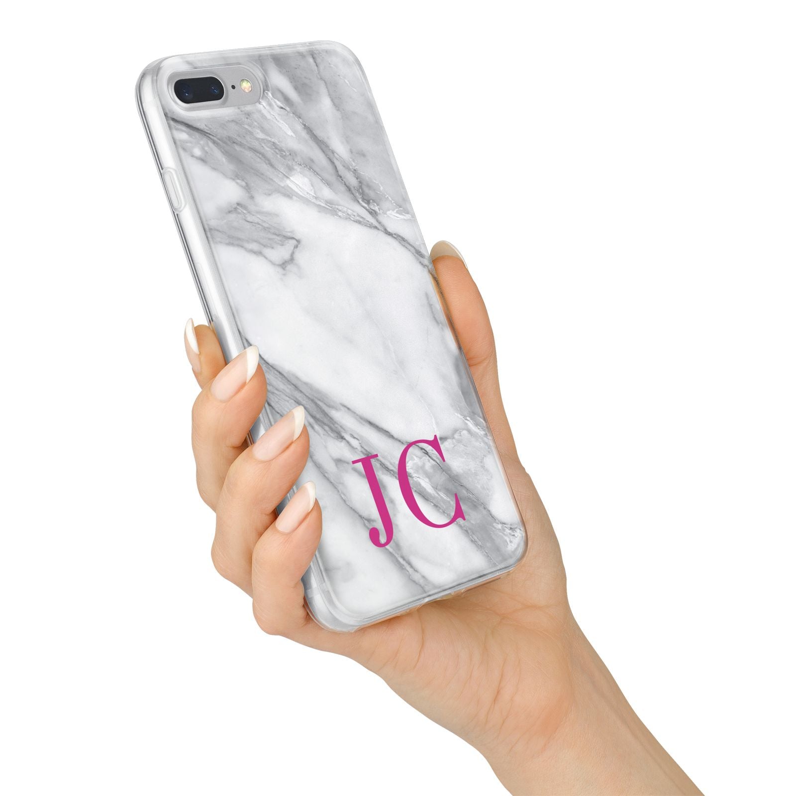 Grey Marble Pink Initials iPhone 7 Plus Bumper Case on Silver iPhone Alternative Image