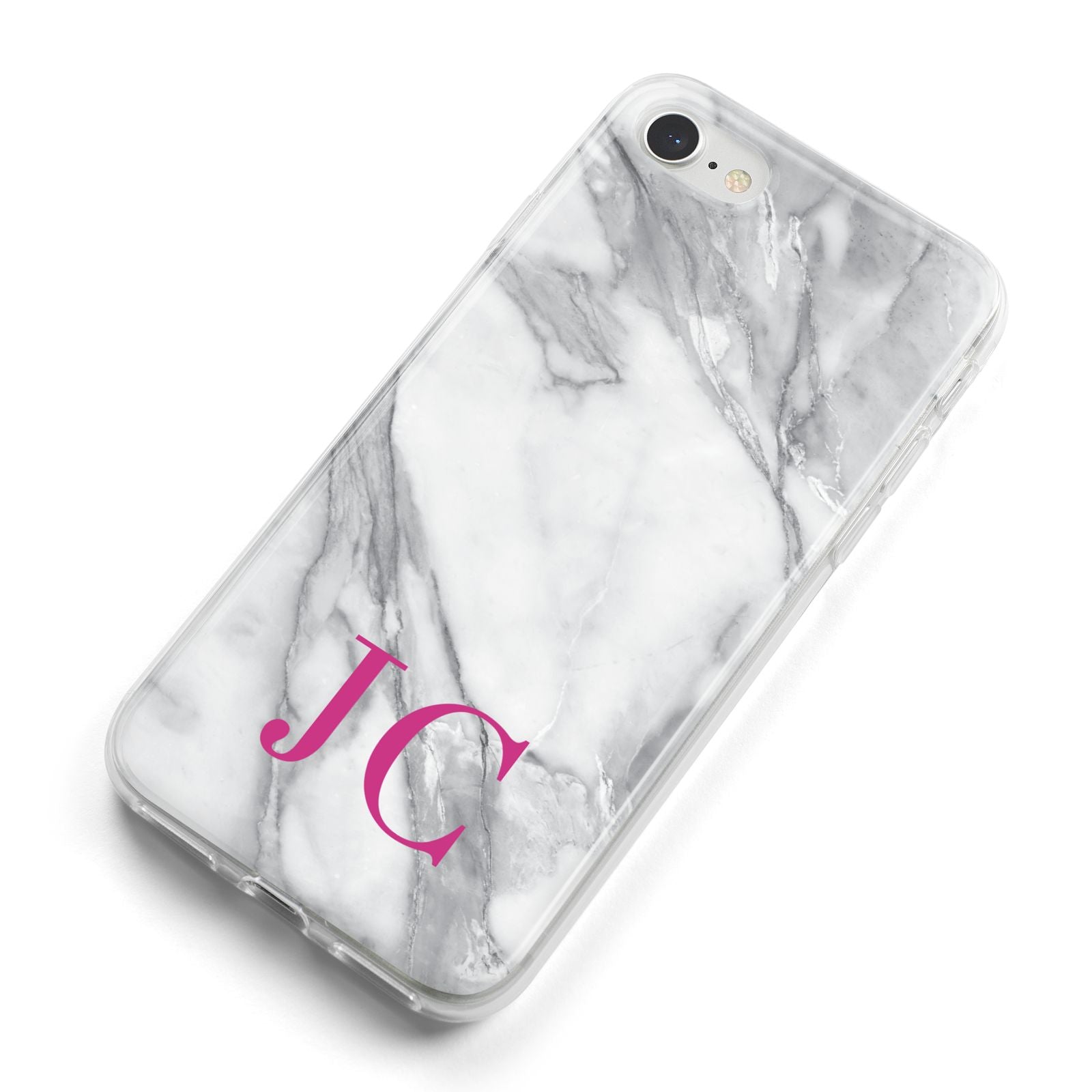 Grey Marble Pink Initials iPhone 8 Bumper Case on Silver iPhone Alternative Image