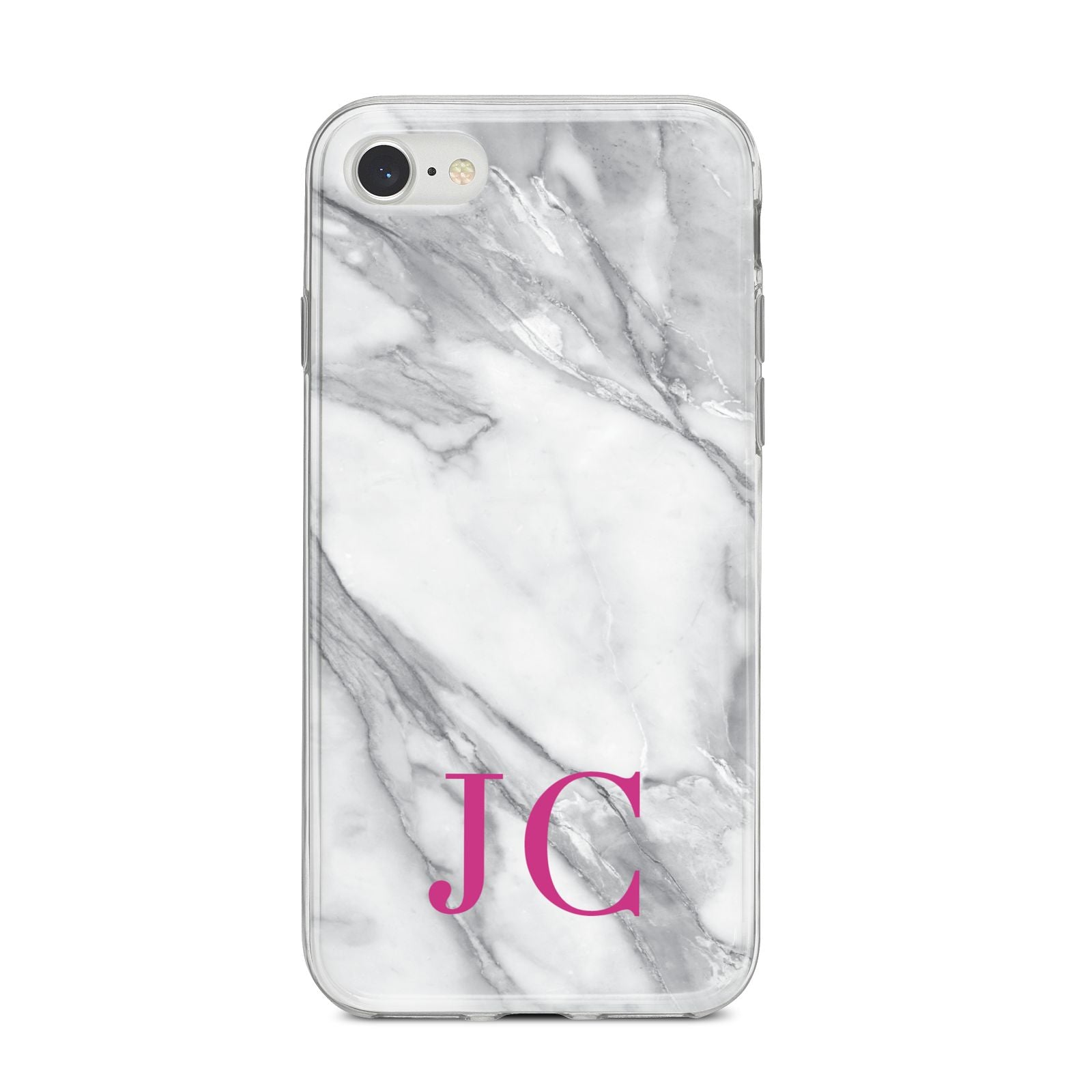 Grey Marble Pink Initials iPhone 8 Bumper Case on Silver iPhone