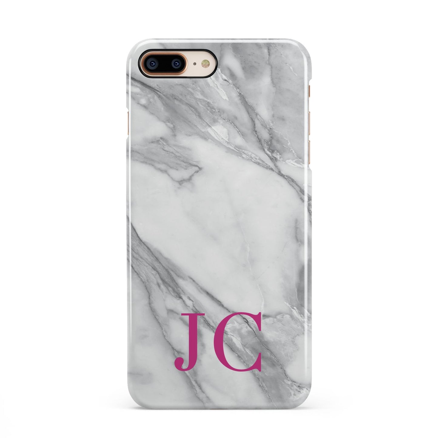Grey Marble Pink Initials iPhone 8 Plus 3D Snap Case on Gold Phone