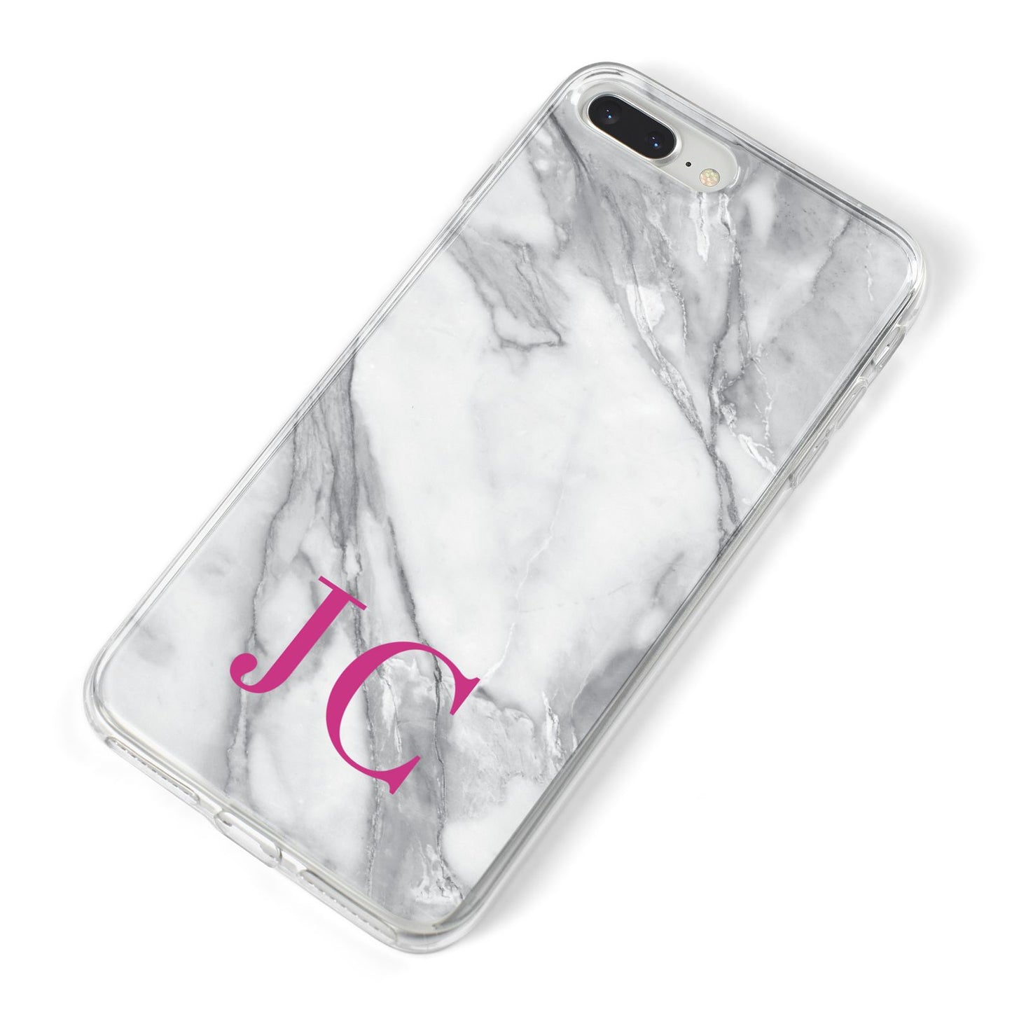 Grey Marble Pink Initials iPhone 8 Plus Bumper Case on Silver iPhone Alternative Image
