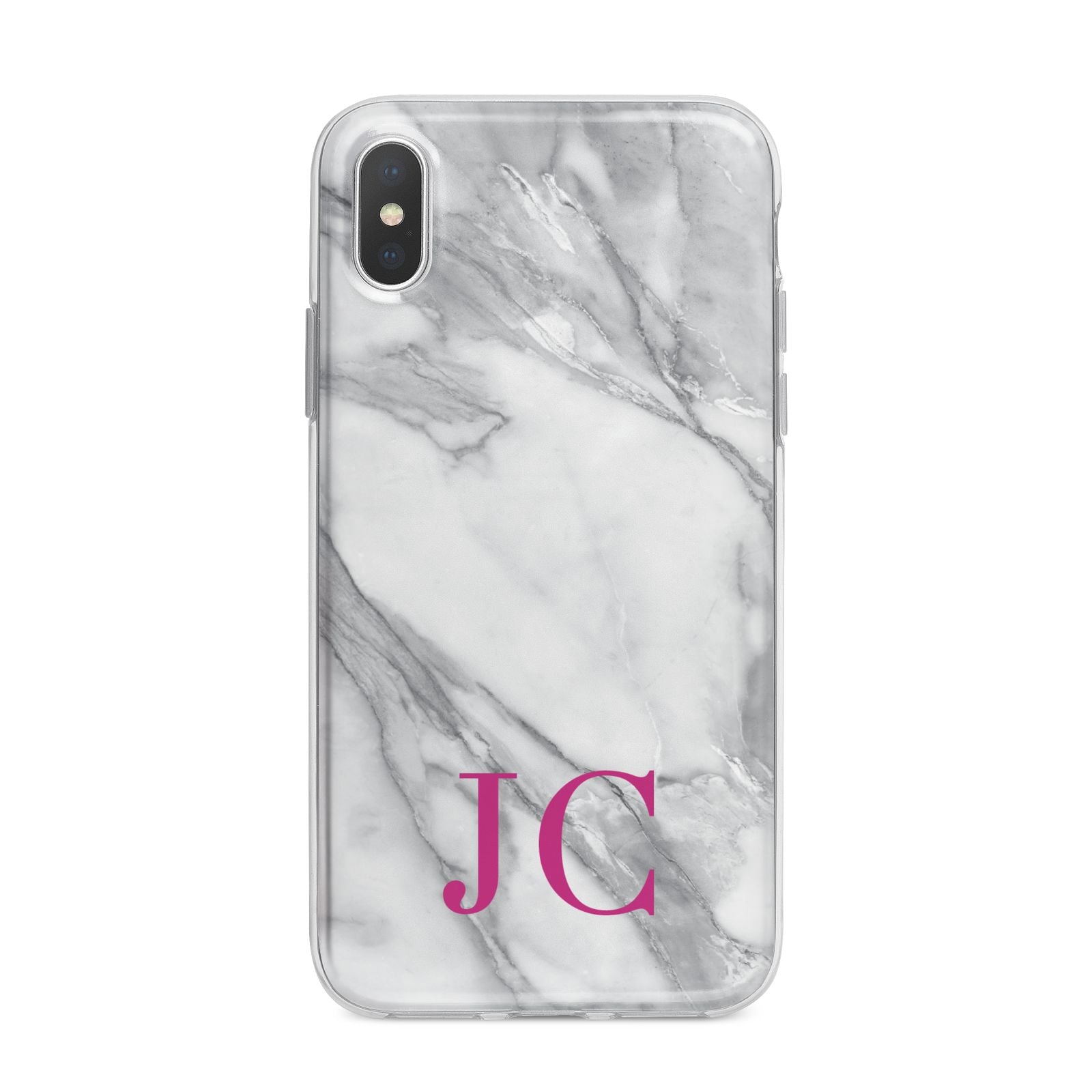 Grey Marble Pink Initials iPhone X Bumper Case on Silver iPhone Alternative Image 1