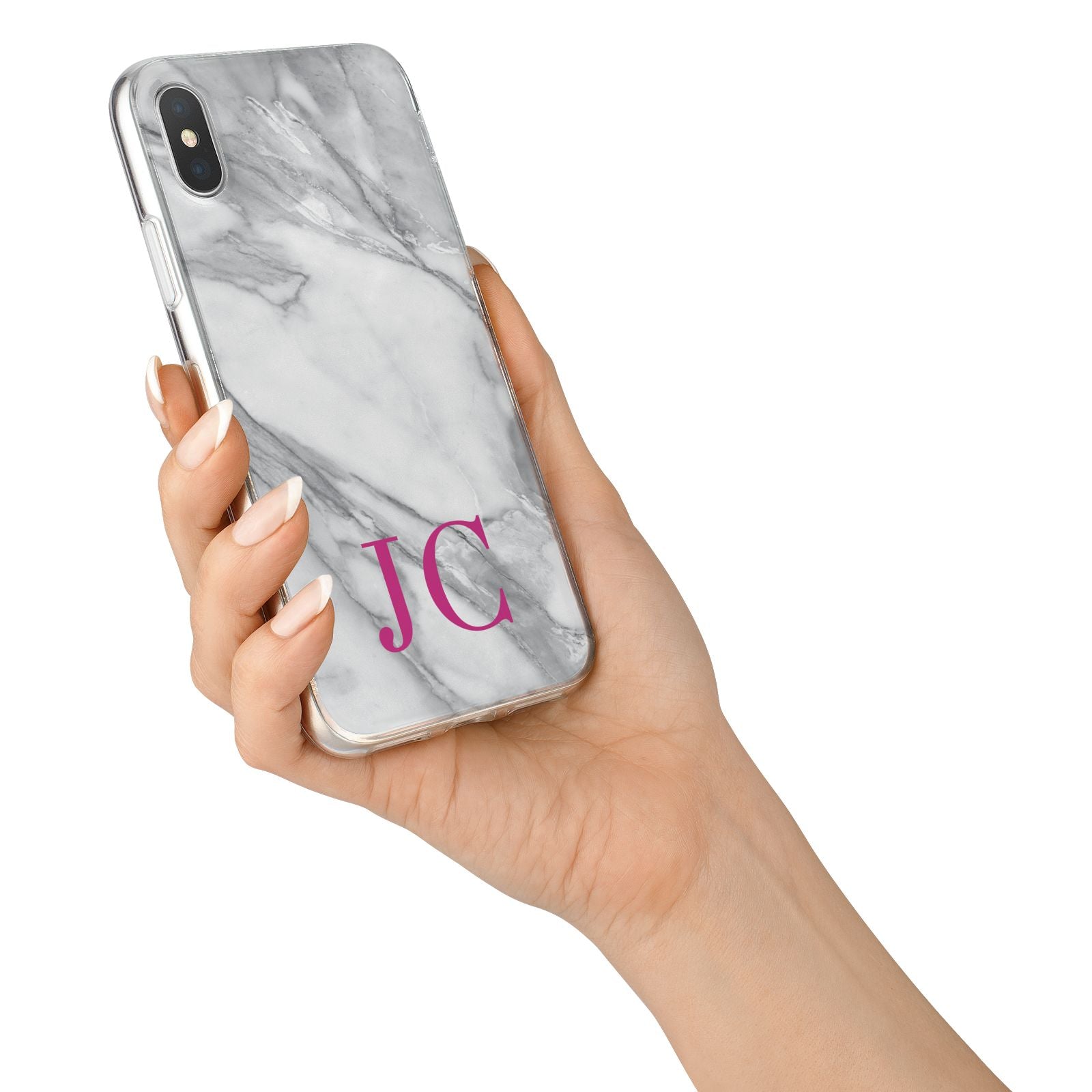 Grey Marble Pink Initials iPhone X Bumper Case on Silver iPhone Alternative Image 2