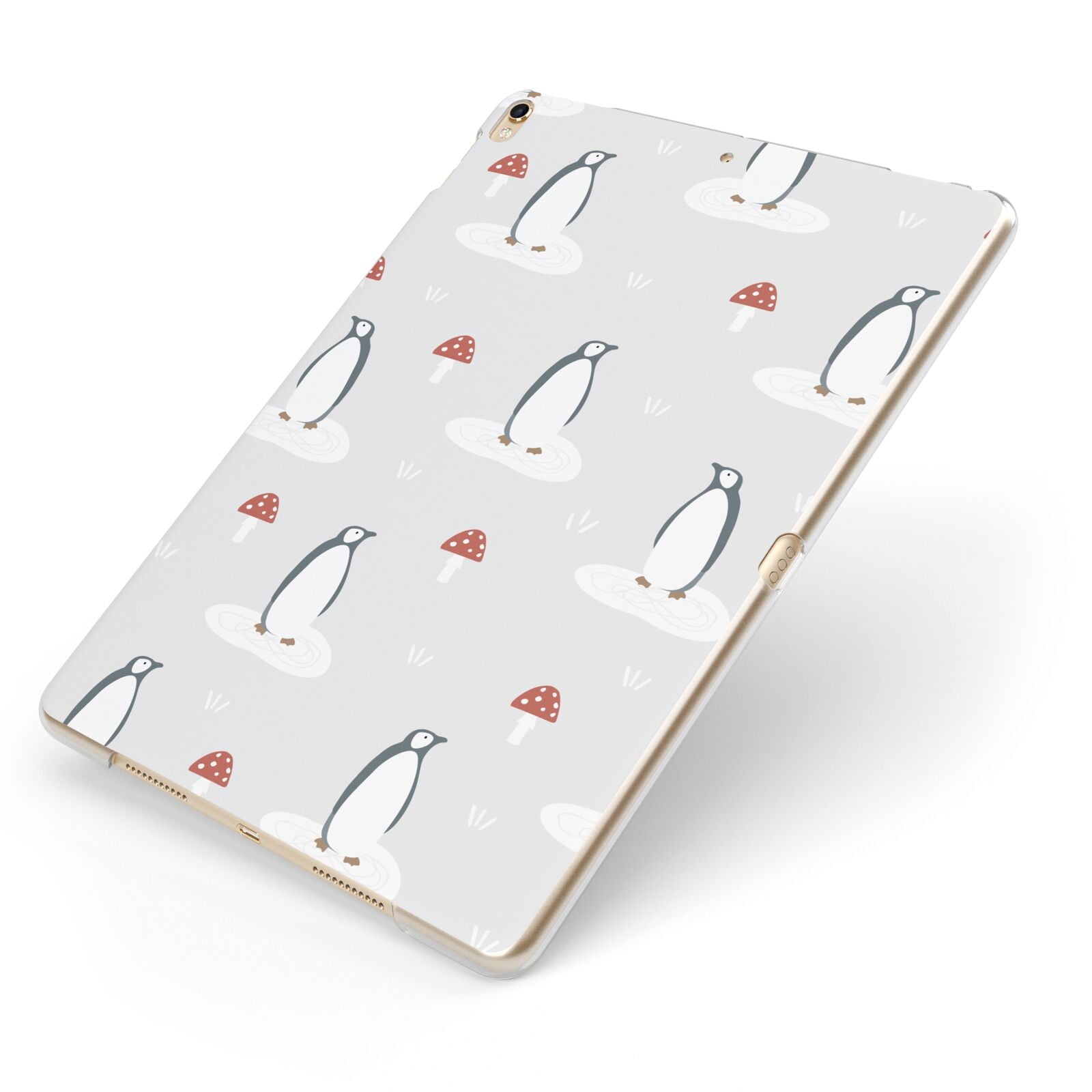 Grey Penguin Forest Apple iPad Case on Gold iPad Side View
