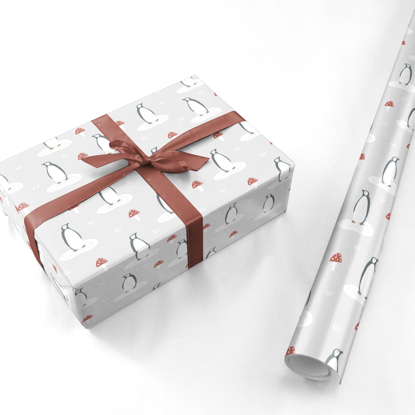 Grey Penguin Forest Personalised Wrapping Paper