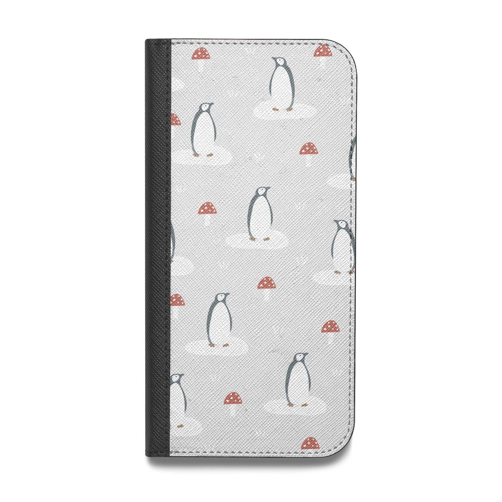 Grey Penguin Forest Vegan Leather Flip iPhone Case