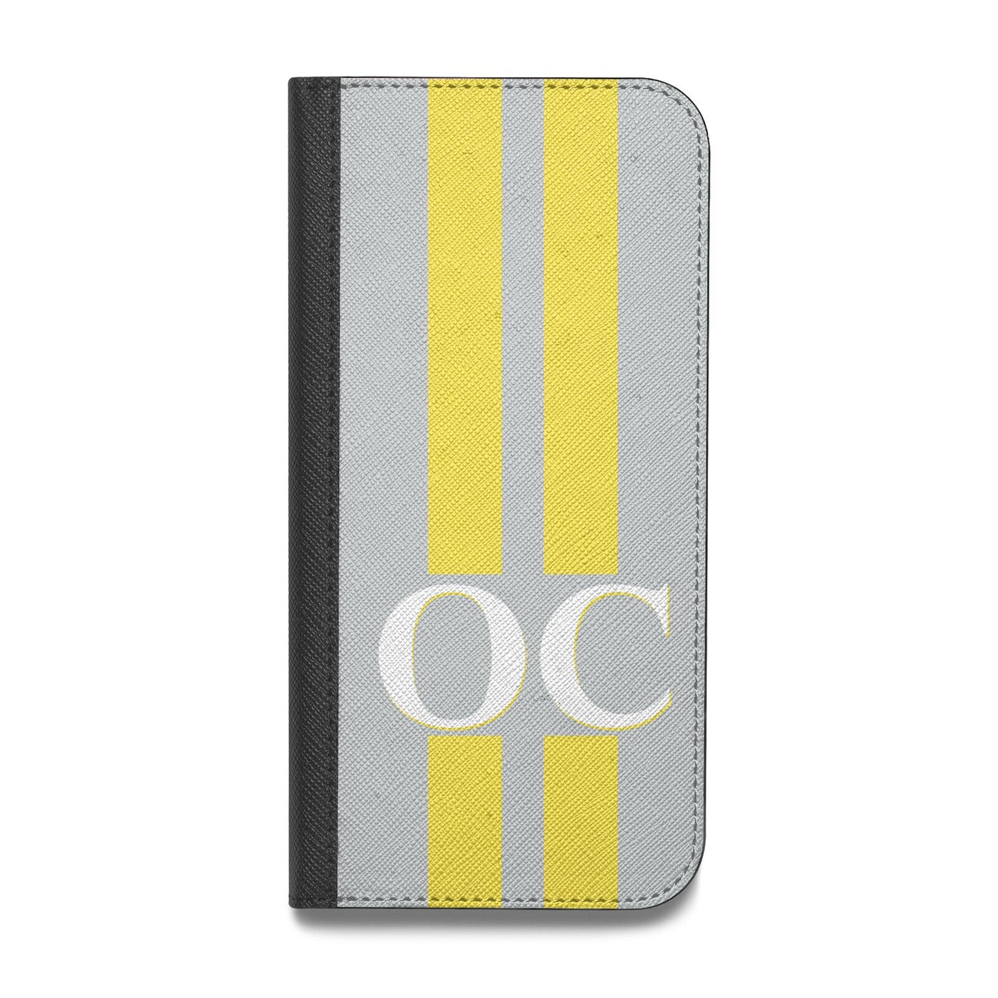 Grey Personalised Initials Vegan Leather Flip iPhone Case