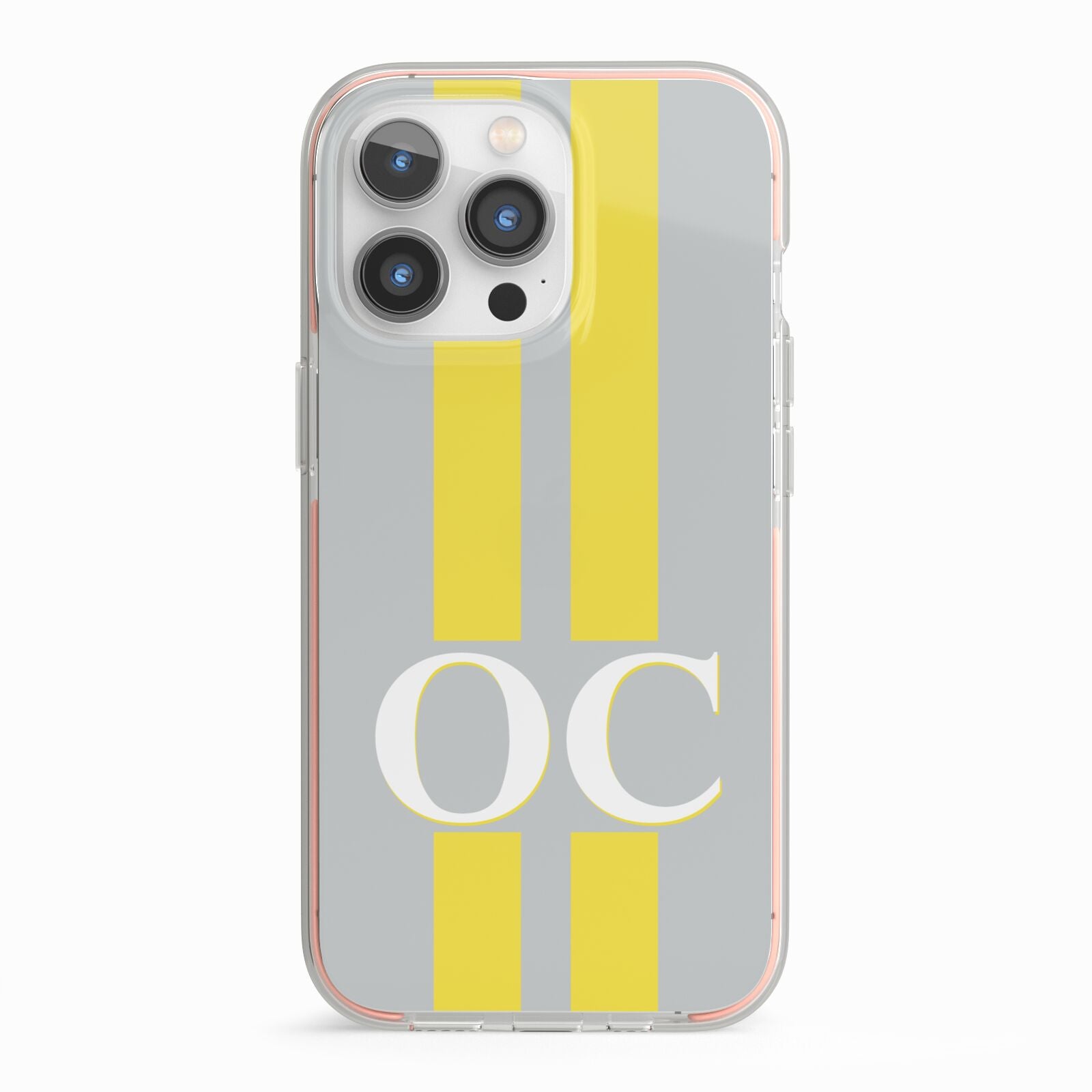 Grey Personalised Initials iPhone 13 Pro TPU Impact Case with Pink Edges