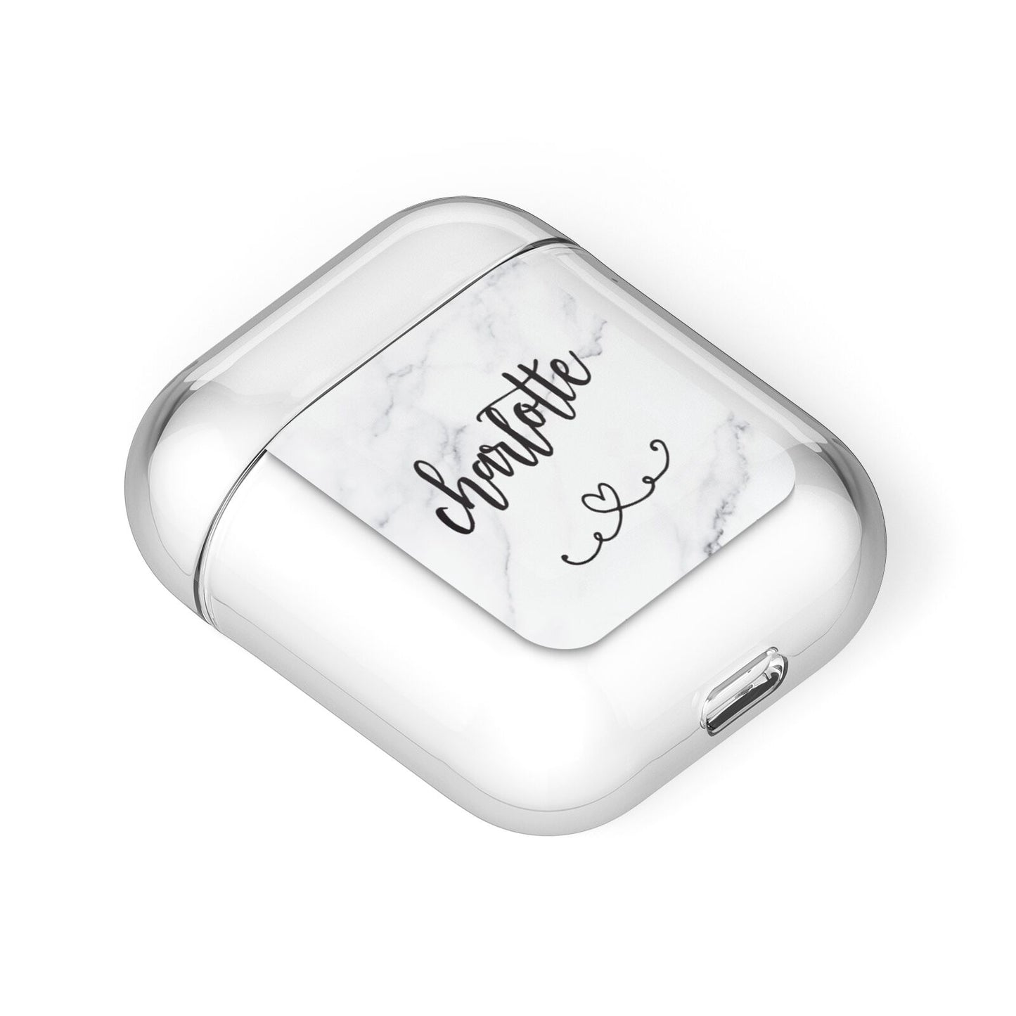 Grey Personalised Marble with Illustration Text AirPods Case Laid Flat