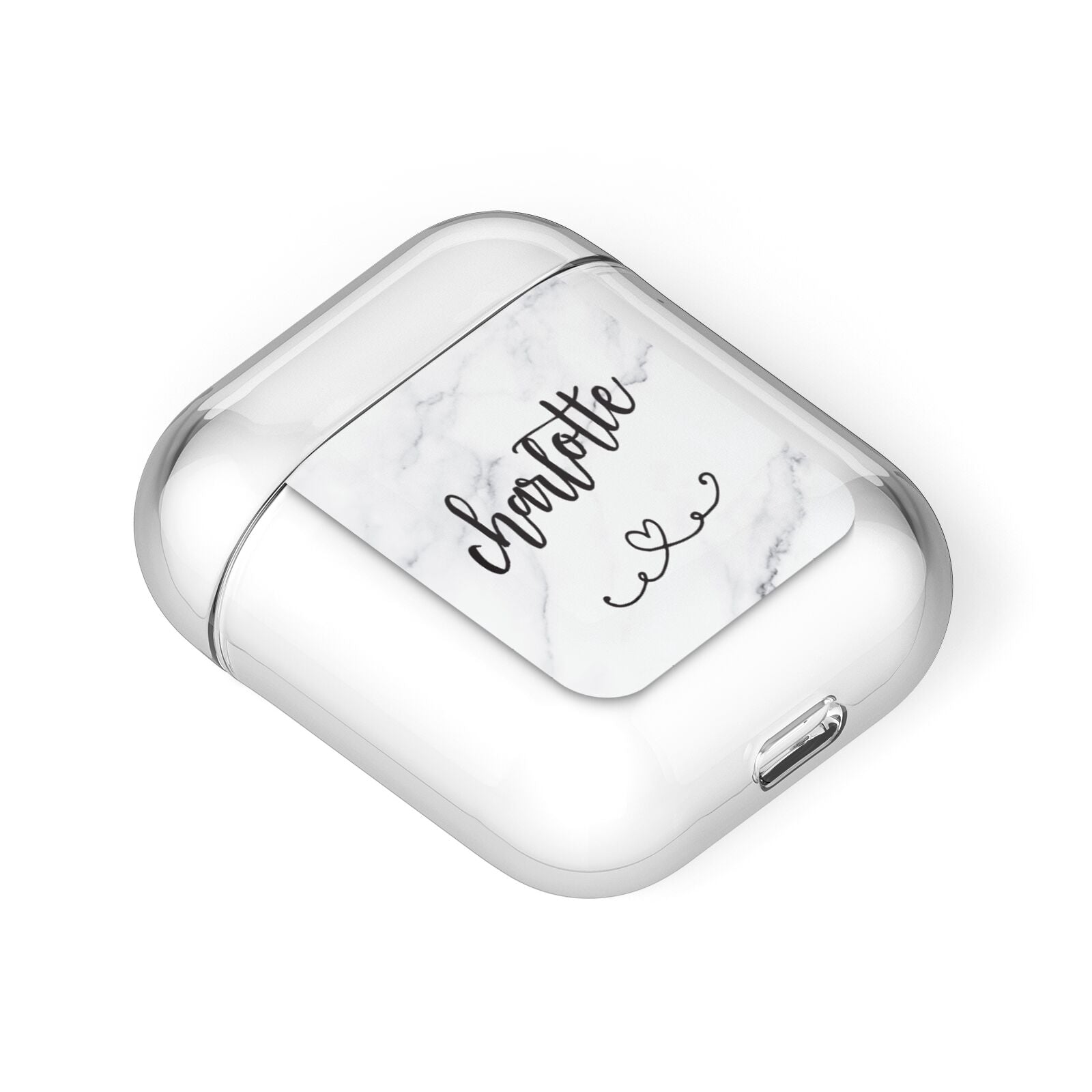 Grey Personalised Marble with Illustration Text AirPods Case Laid Flat