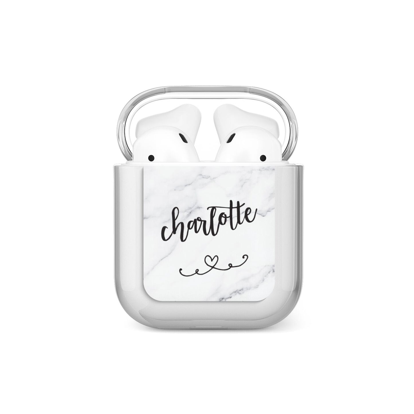 Grey Personalised Marble with Illustration Text AirPods Case