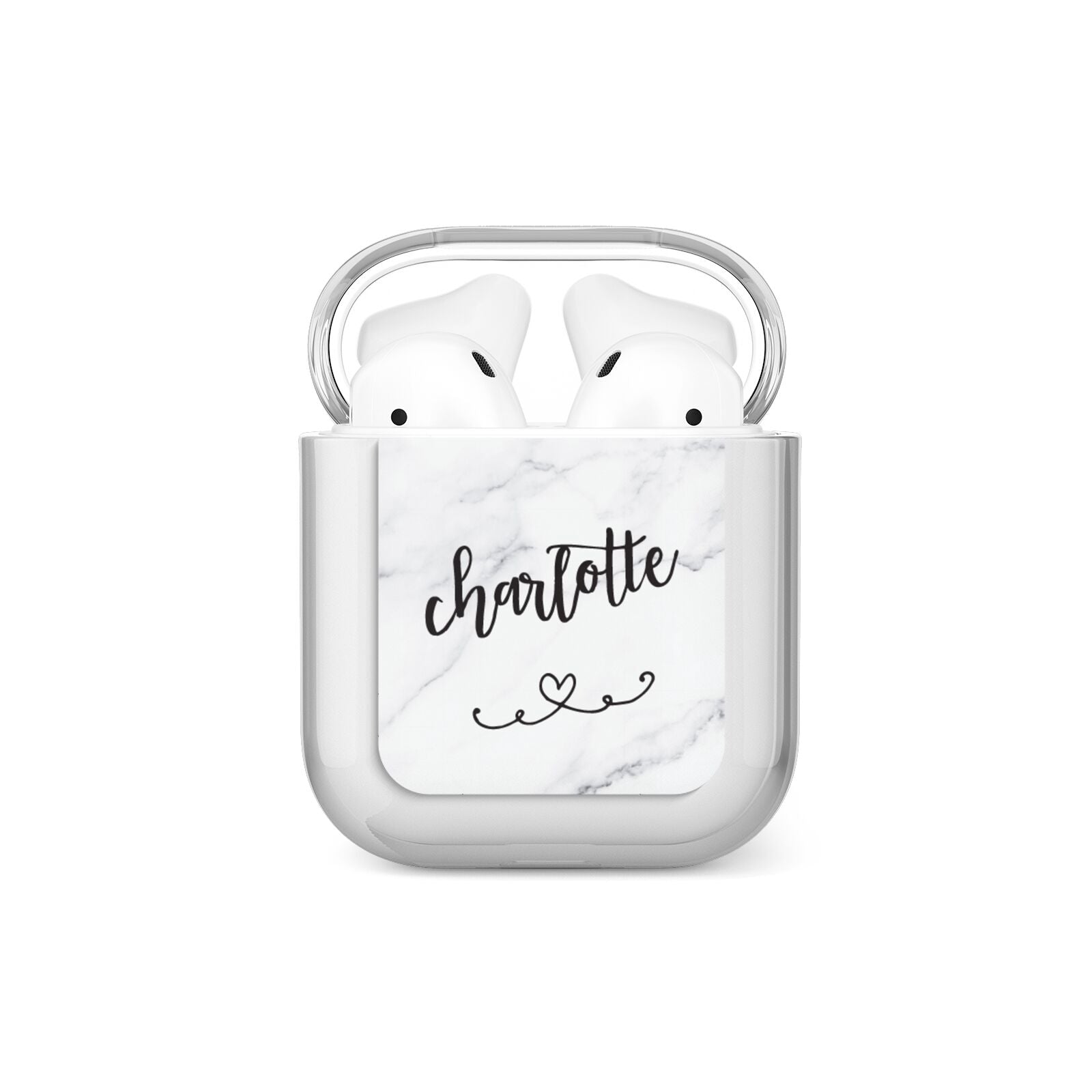 Grey Personalised Marble with Illustration Text AirPods Case