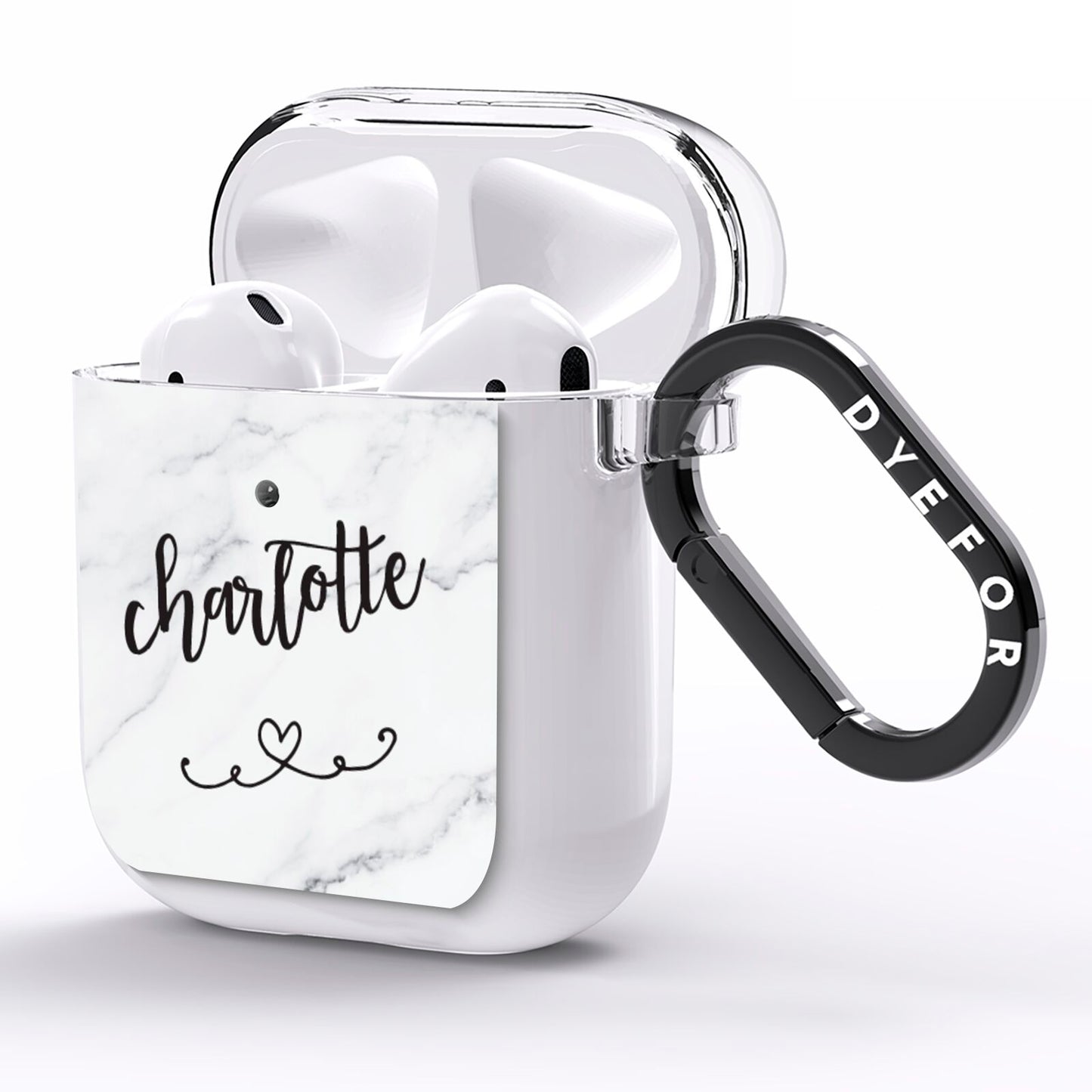 Grey Personalised Marble with Illustration Text AirPods Clear Case Side Image