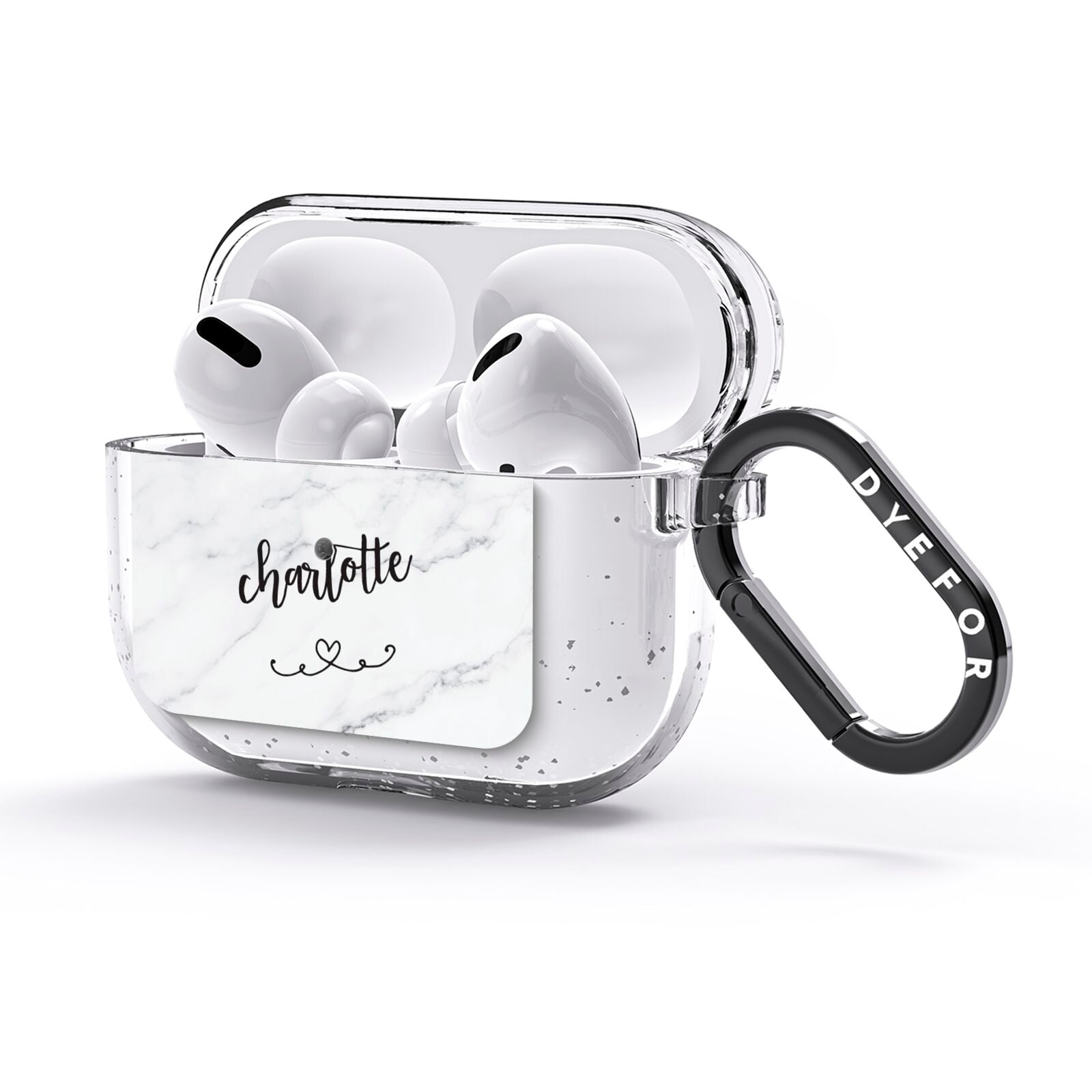 Grey Personalised Marble with Illustration Text AirPods Glitter Case 3rd Gen Side Image