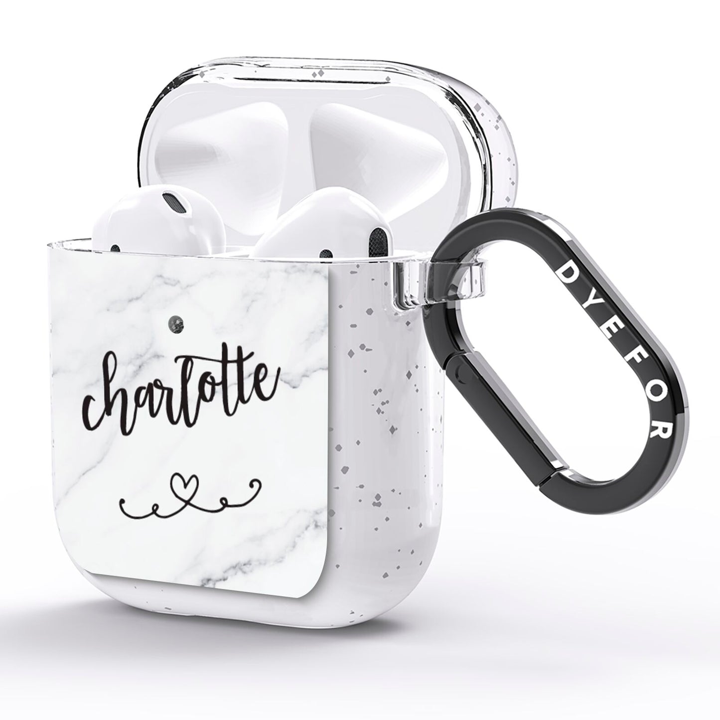 Grey Personalised Marble with Illustration Text AirPods Glitter Case Side Image