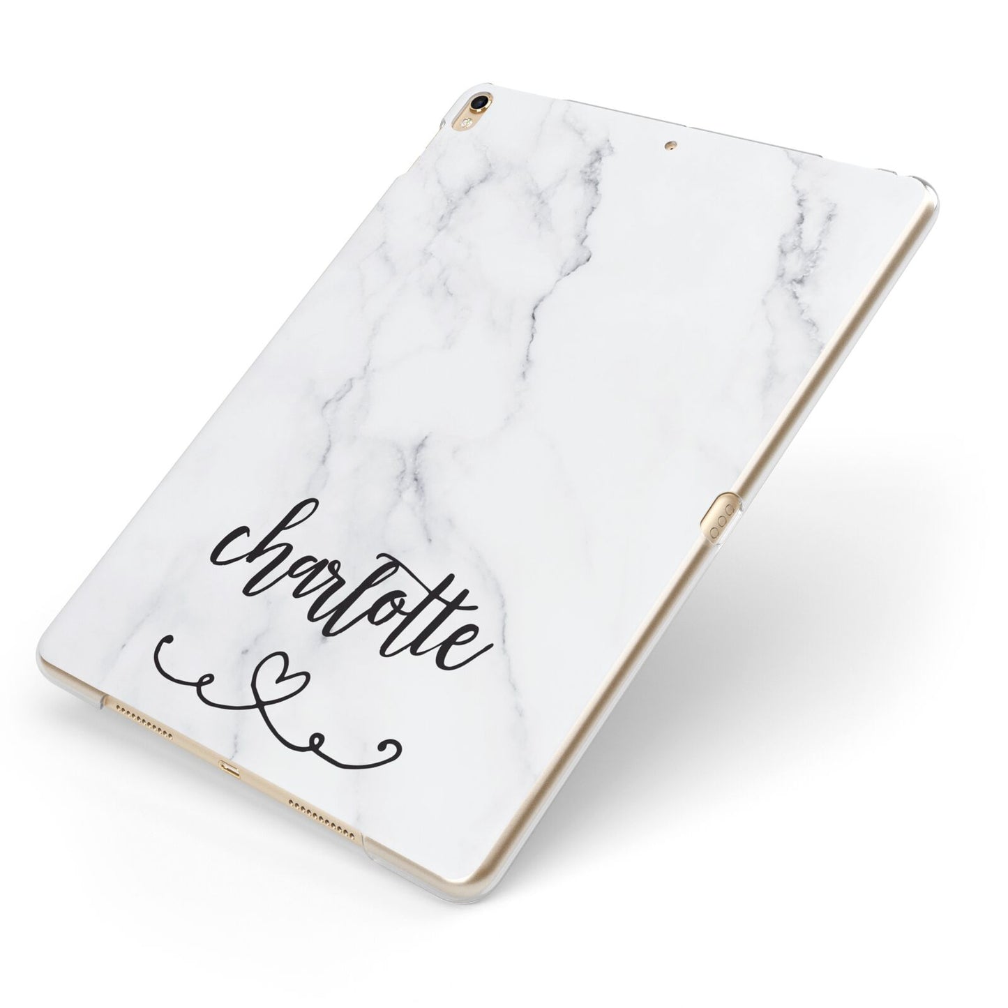 Grey Personalised Marble with Illustration Text Apple iPad Case on Gold iPad Side View