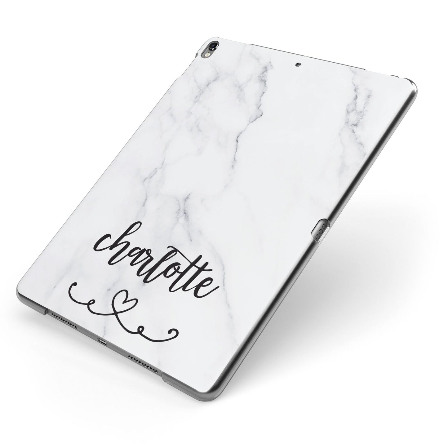 Grey Personalised Marble with Illustration Text Apple iPad Case on Grey iPad Side View