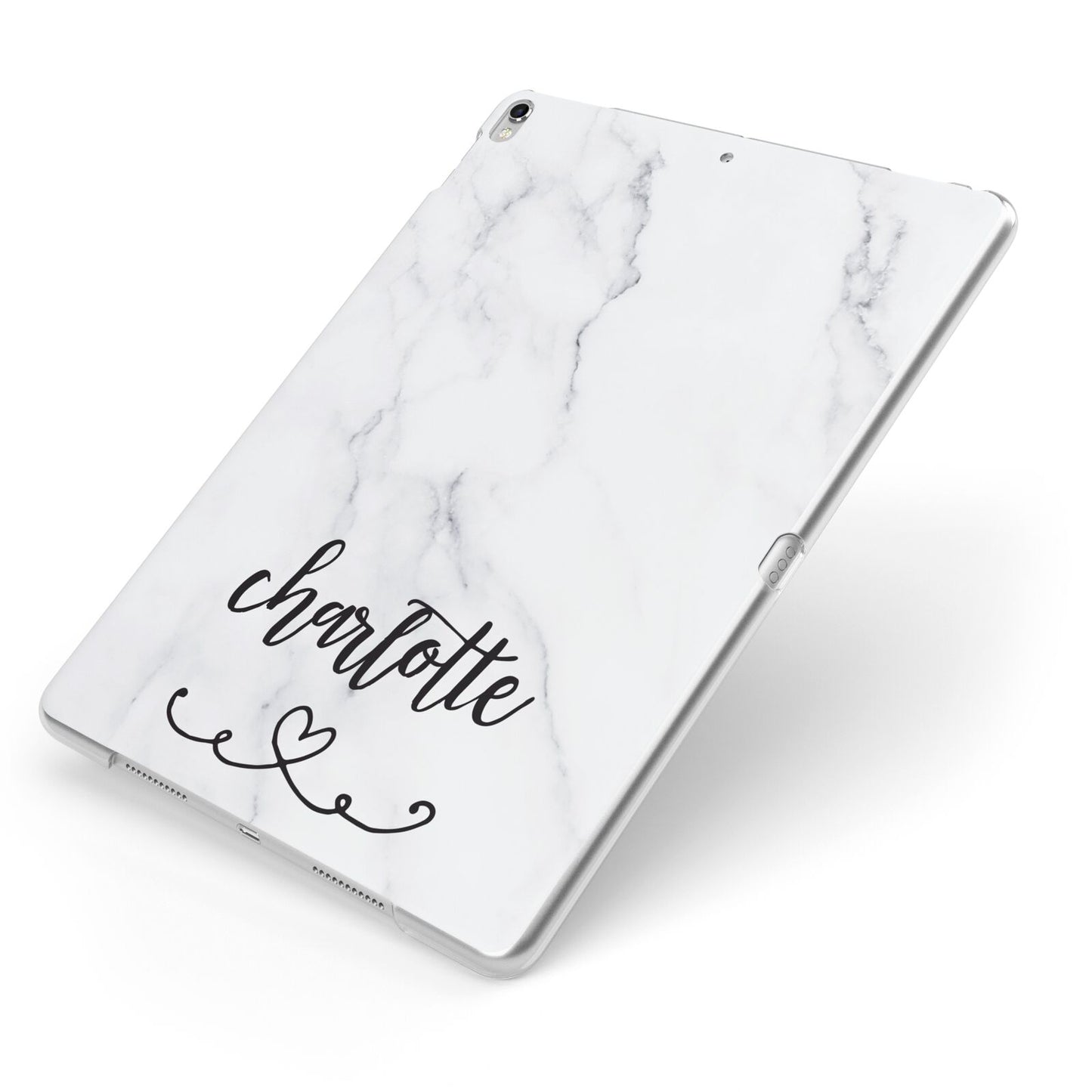 Grey Personalised Marble with Illustration Text Apple iPad Case on Silver iPad Side View