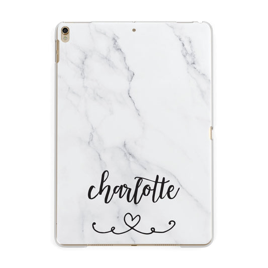 Grey Personalised Marble with Illustration Text Apple iPad Gold Case