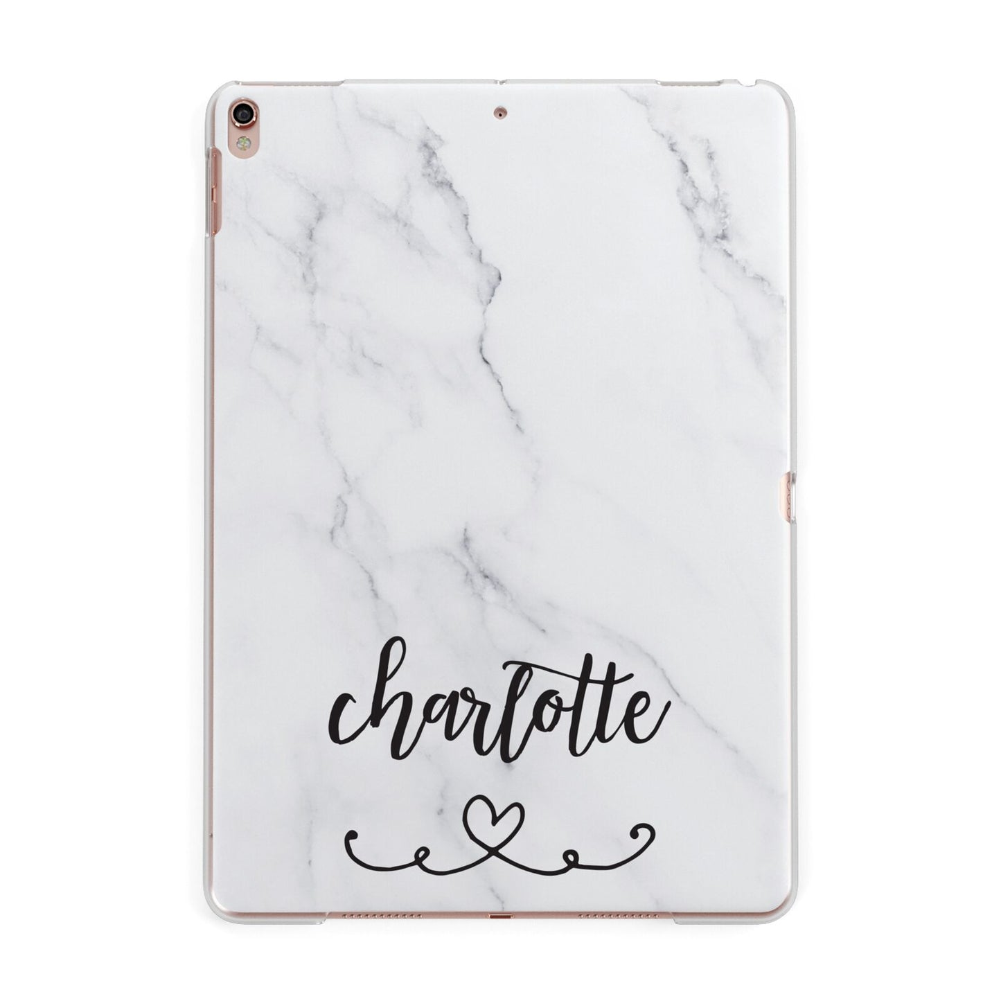 Grey Personalised Marble with Illustration Text Apple iPad Rose Gold Case