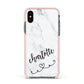 Grey Personalised Marble with Illustration Text Apple iPhone Xs Impact Case Pink Edge on Black Phone