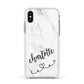 Grey Personalised Marble with Illustration Text Apple iPhone Xs Impact Case White Edge on Gold Phone