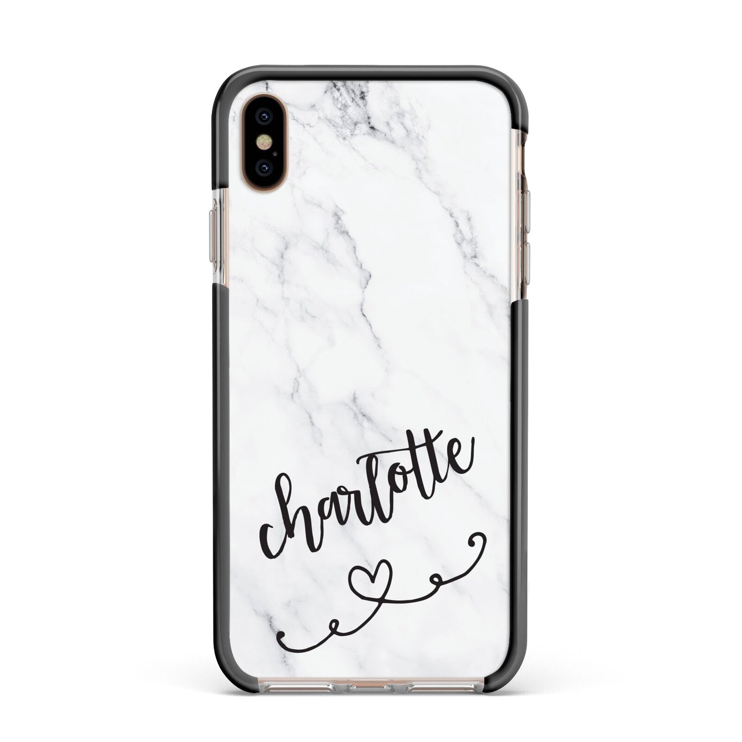 Grey Personalised Marble with Illustration Text Apple iPhone Xs Max Impact Case Black Edge on Gold Phone