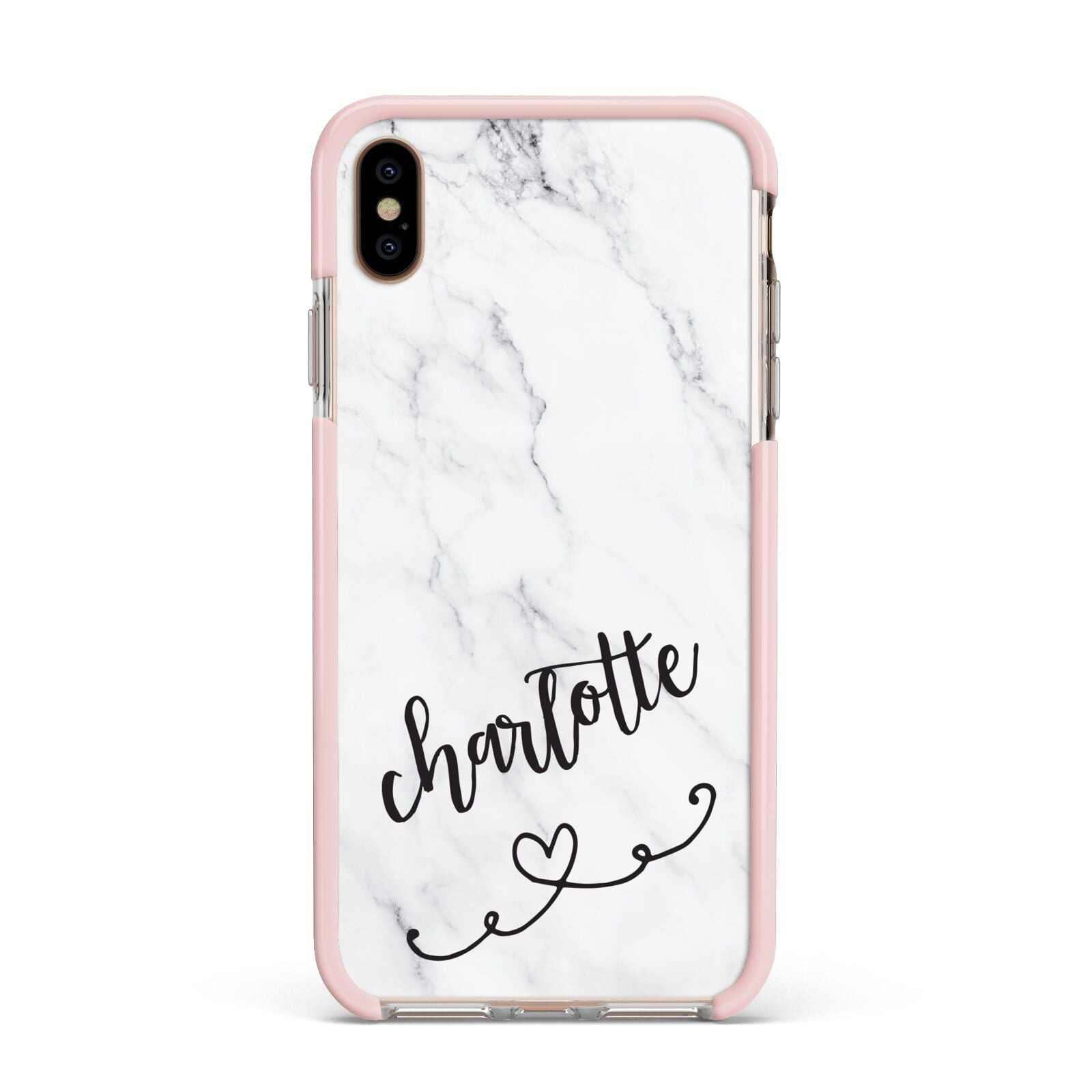 Grey Personalised Marble with Illustration Text Apple iPhone Xs Max Impact Case Pink Edge on Gold Phone