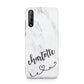 Grey Personalised Marble with Illustration Text Huawei Enjoy 10s Phone Case