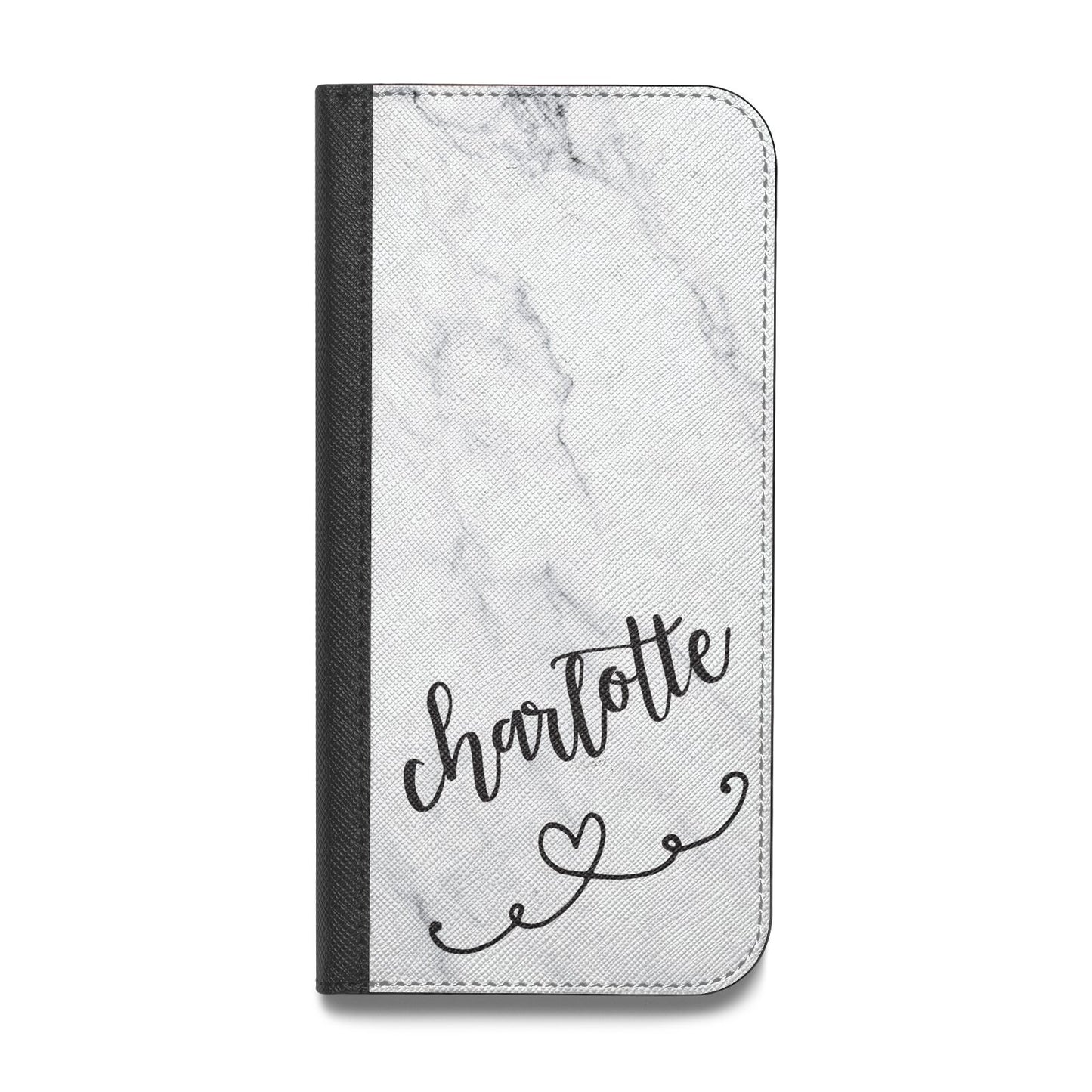 Grey Personalised Marble with Illustration Text Vegan Leather Flip Samsung Case