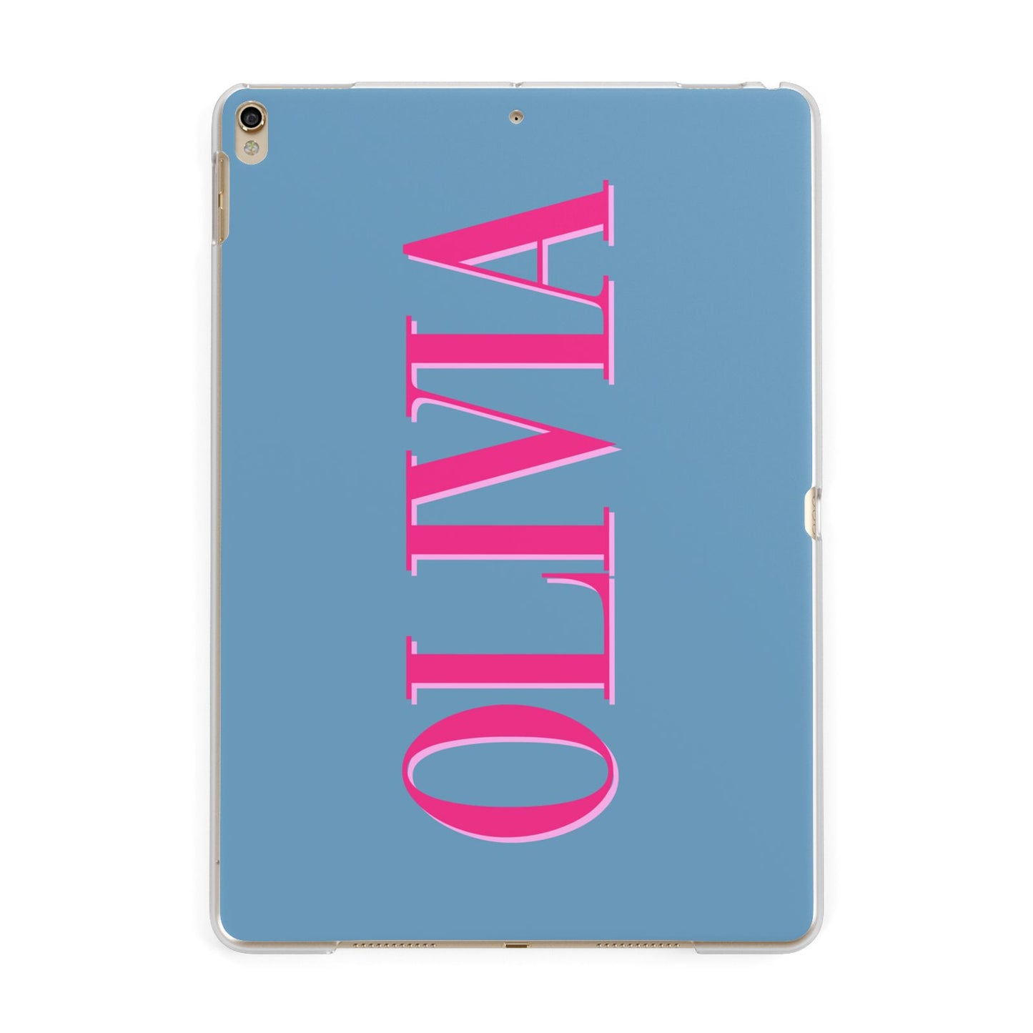 Grey Pink Personalised Name Apple iPad Gold Case